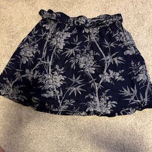 LOFT Navy Blue Floral Belted Skater Skirt
